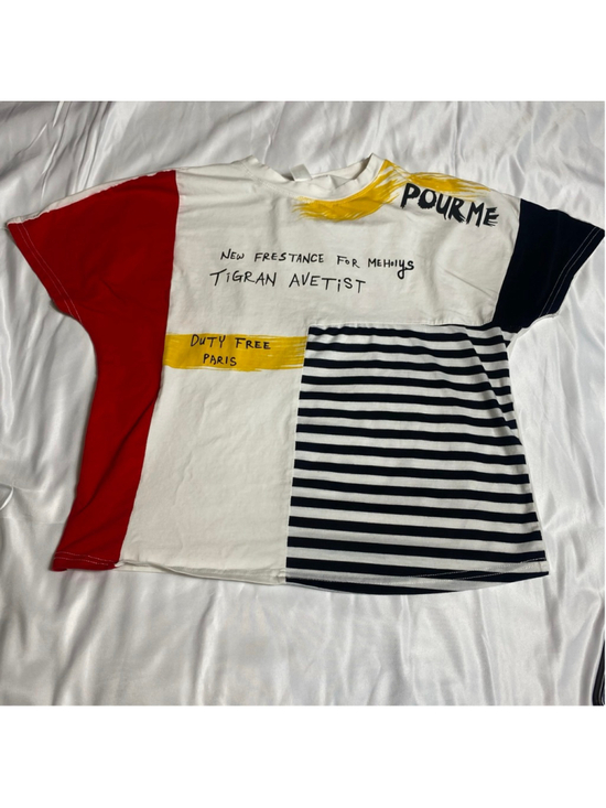 SHEIN Tops - Women's Shein Short Sleeve Tee S White Red Black Striped